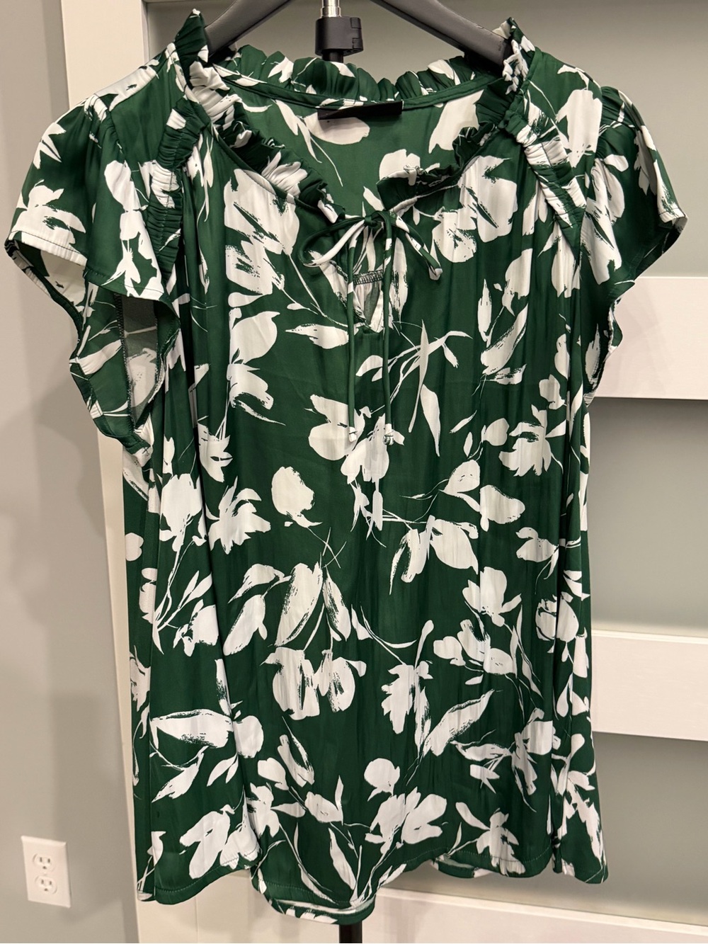 Lane Bryant Green and White Floral Tie-Front Blouse